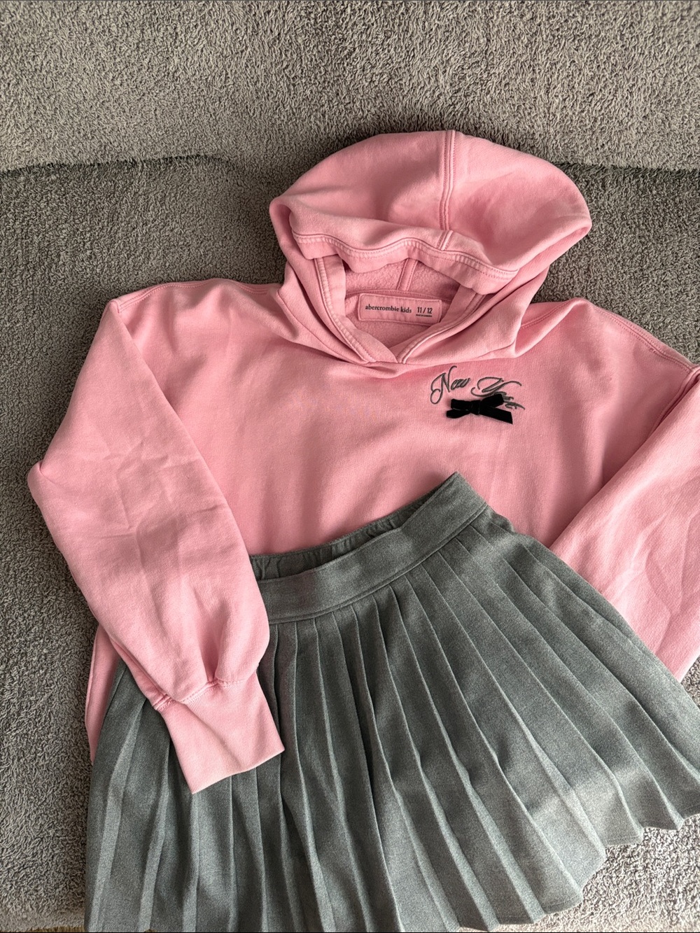Abercrombie Kids Girls Pink New York Hoodie with Grey matching skirt